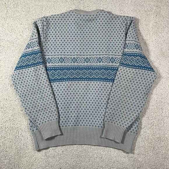 Eddie Bauer Sweater Mens M Gray Blue Wool Fair Isle Nordic Made USA Knit - Picture 10 of 13